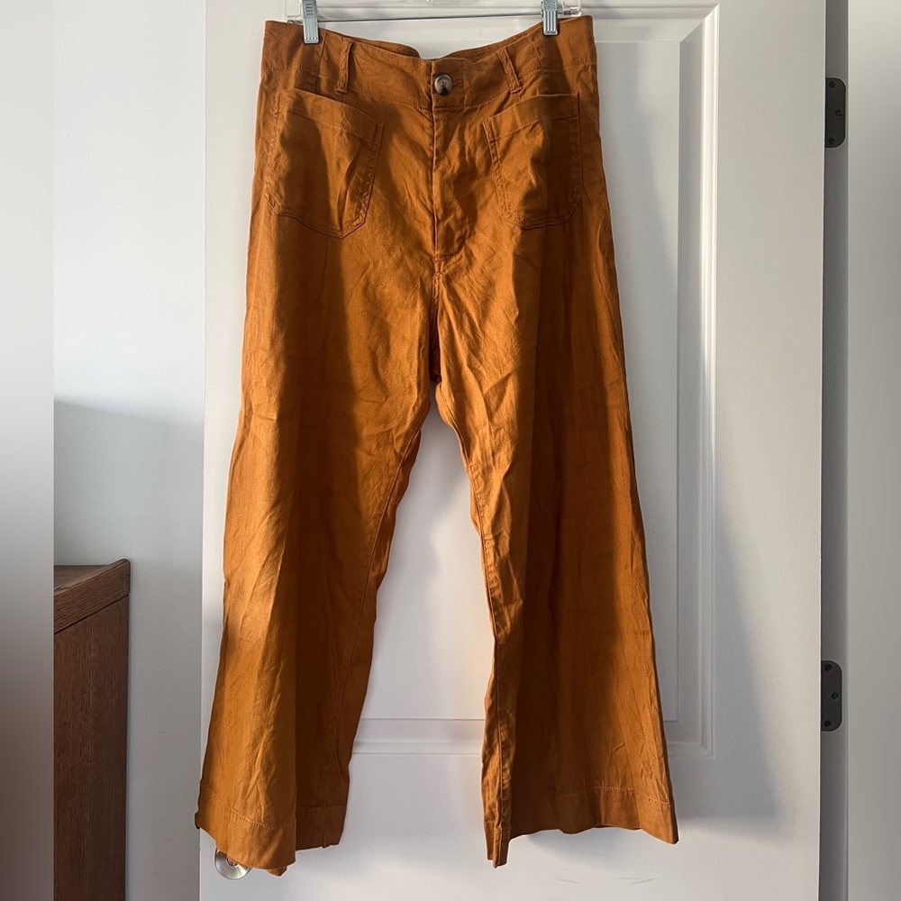 Anthropologie Colette by Maeve Linen-Blend Cropped Wide-Leg Pant- Size 32